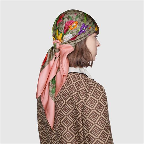 gucci floral bloom scarf|gucci head scarf women.